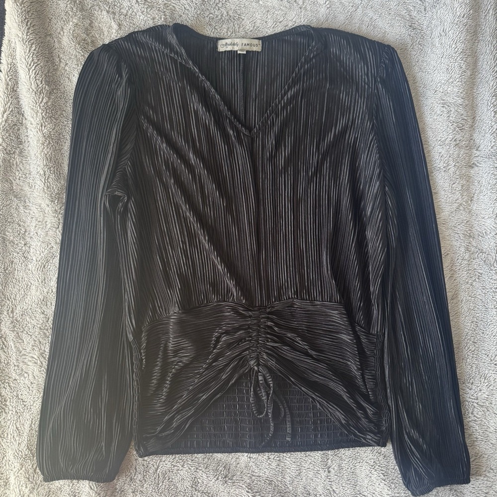 Black Pleated Ruched Blouse L Whimsygoth Romantic Gothic Chic Top
